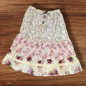 Vintage Y2K Boho Cottagecore Patchwork Skirt Lace Ruffle Hem Fits Women S/M
